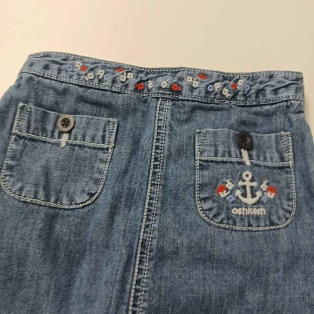 OshKosh Girls 6 Blue Jean‎ Skort Ancor Pocket Elastic Waist Pull On 100% Cotton
